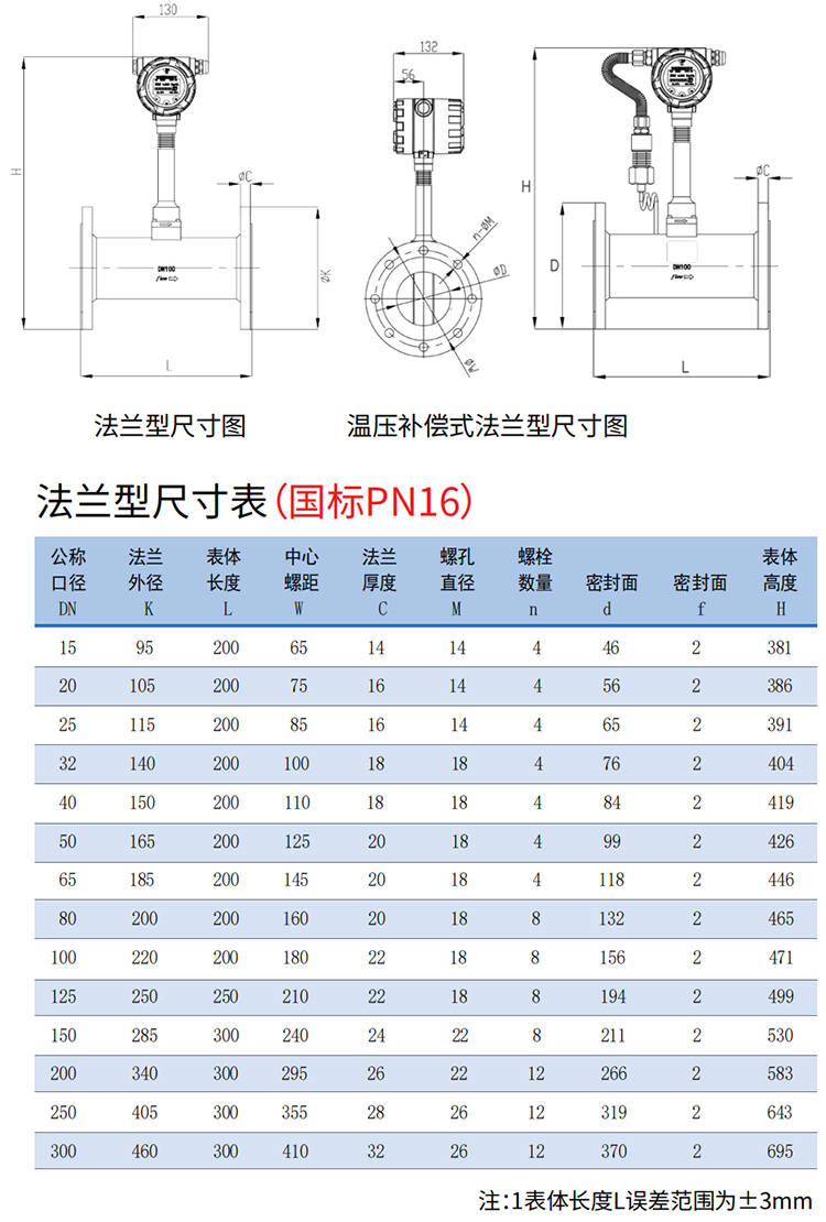 供暖蒸汽流量計(jì)法蘭式尺寸圖